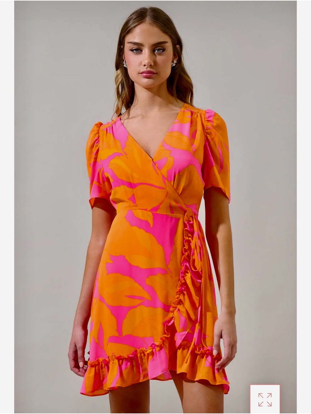 Sugarlips Pink and Orange Ruffle Wrap Mini Dress